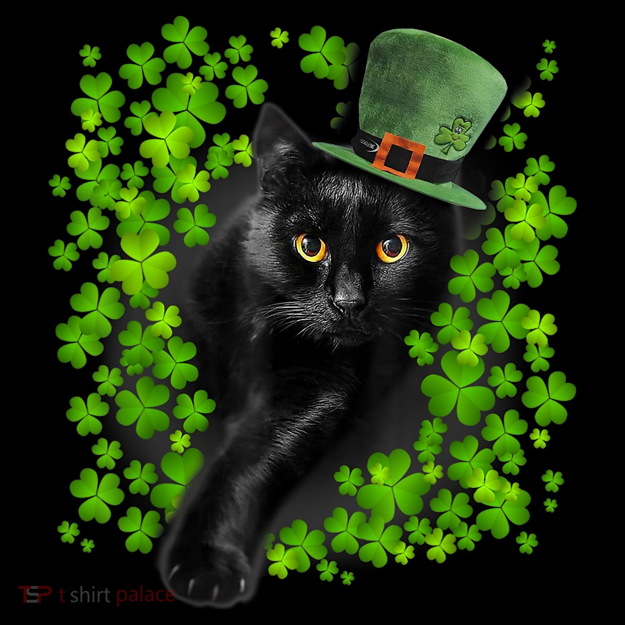 St Patrick Day Black Cat 3 Leaf Clover Kitten Lover Irish Apron