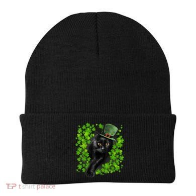 St Patrick Day Black Cat 3 Leaf Clover Kitten Lover Irish Beanie