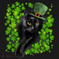 St Patrick Day Black Cat 3 Leaf Clover Kitten Lover Irish Polo thumb 3
