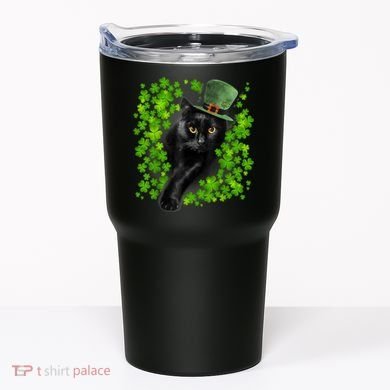 St Patrick Day Black Cat 3 Leaf Clover Kitten Lover Irish Tumbler