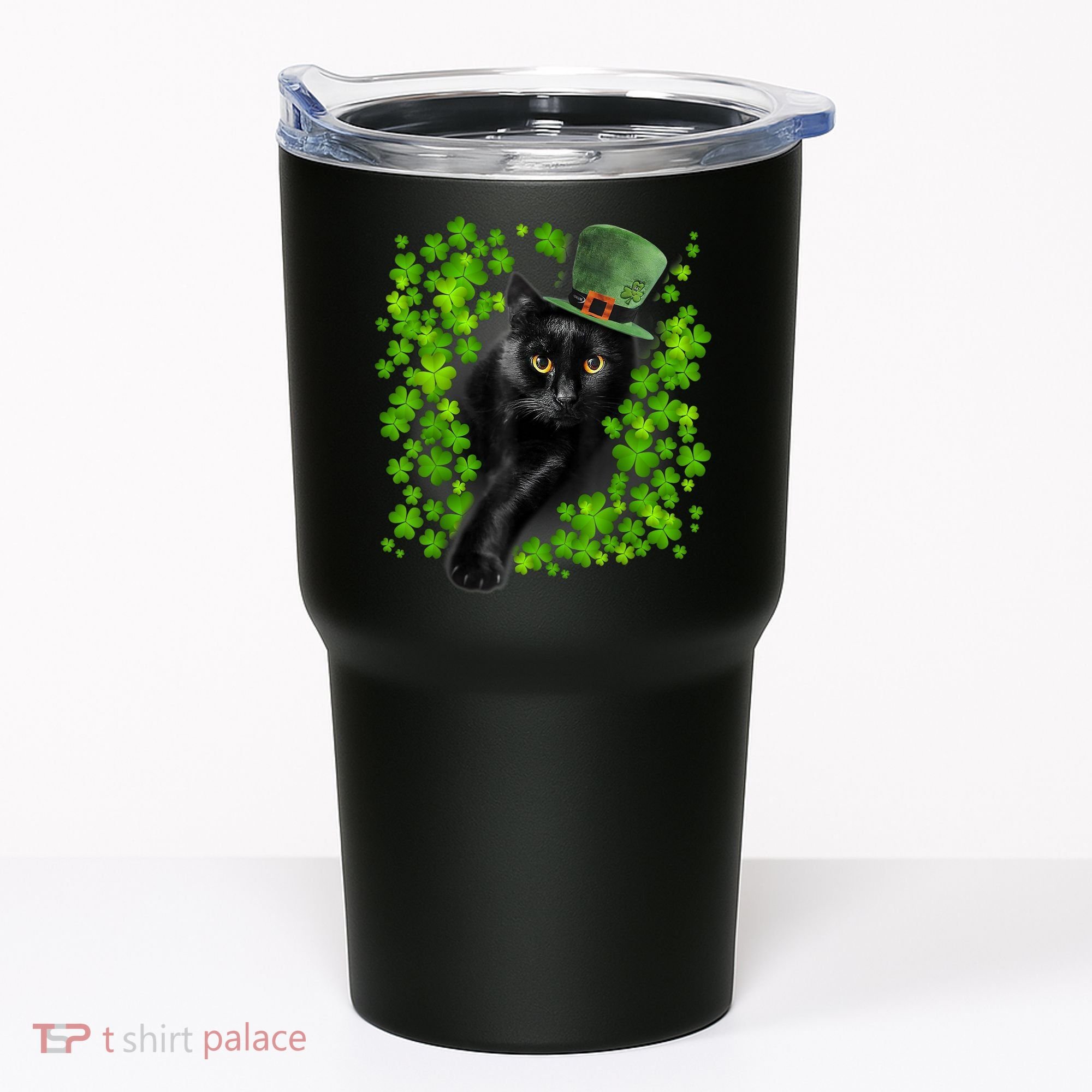 St Patrick Day Black Cat 3 Leaf Clover Kitten Lover Irish Tumbler