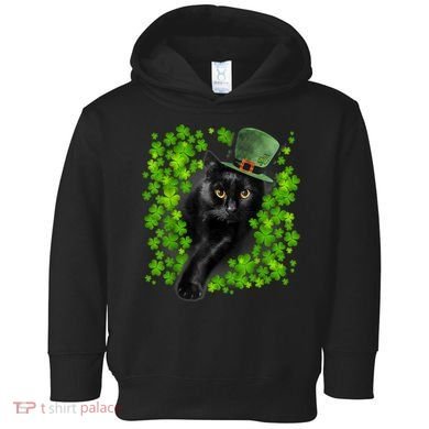 St Patrick Day Black Cat 3 Leaf Clover Kitten Lover Irish Toddler Hoodie