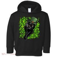 St Patrick Day Black Cat 3 Leaf Clover Kitten Lover Irish Toddler Hoodie thumb 0