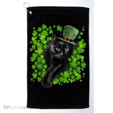 St Patrick Day Black Cat 3 Leaf Clover Kitten Lover Irish Golf Towel