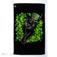 St Patrick Day Black Cat 3 Leaf Clover Kitten Lover Irish Golf Towel thumb 0