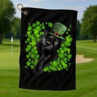 St Patrick Day Black Cat 3 Leaf Clover Kitten Lover Irish Golf Towel thumb 1