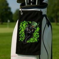 St Patrick Day Black Cat 3 Leaf Clover Kitten Lover Irish Golf Towel thumb 2