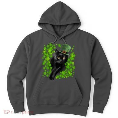 St Patrick Day Black Cat 3 Leaf Clover Kitten Lover Irish Hoodie