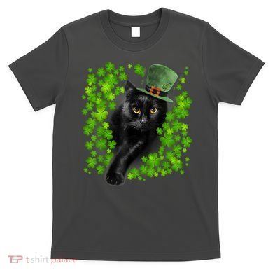St Patrick Day Black Cat 3 Leaf Clover Kitten Lover Irish T-Shirt