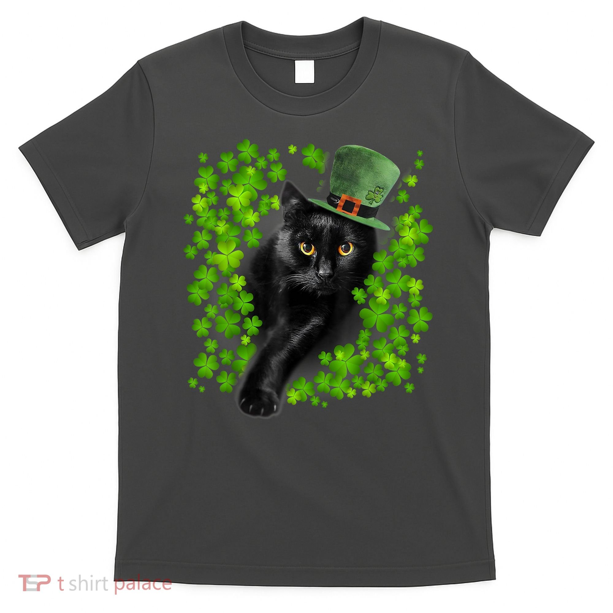 St Patrick Day Black Cat 3 Leaf Clover Kitten Lover Irish T-Shirt