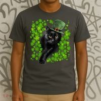 St Patrick Day Black Cat 3 Leaf Clover Kitten Lover Irish T-Shirt thumb 3