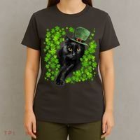 St Patrick Day Black Cat 3 Leaf Clover Kitten Lover Irish T-Shirt thumb 4