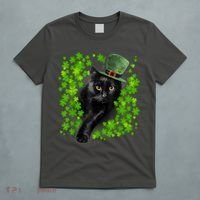 St Patrick Day Black Cat 3 Leaf Clover Kitten Lover Irish T-Shirt thumb 5
