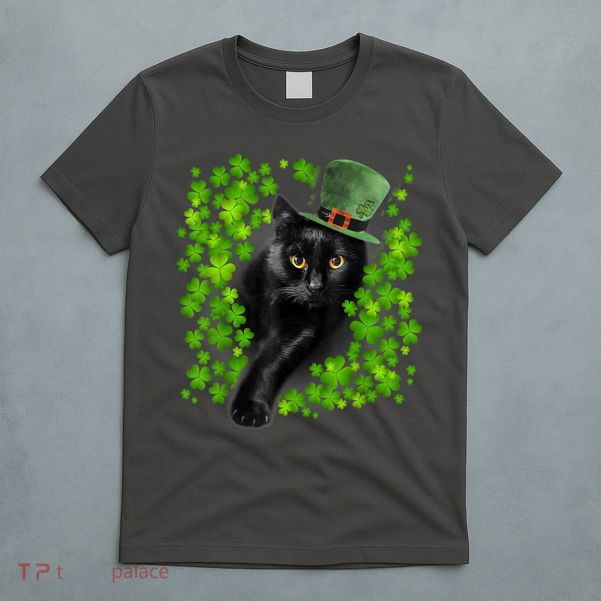 St Patrick Day Black Cat 3 Leaf Clover Kitten Lover Irish T-Shirt