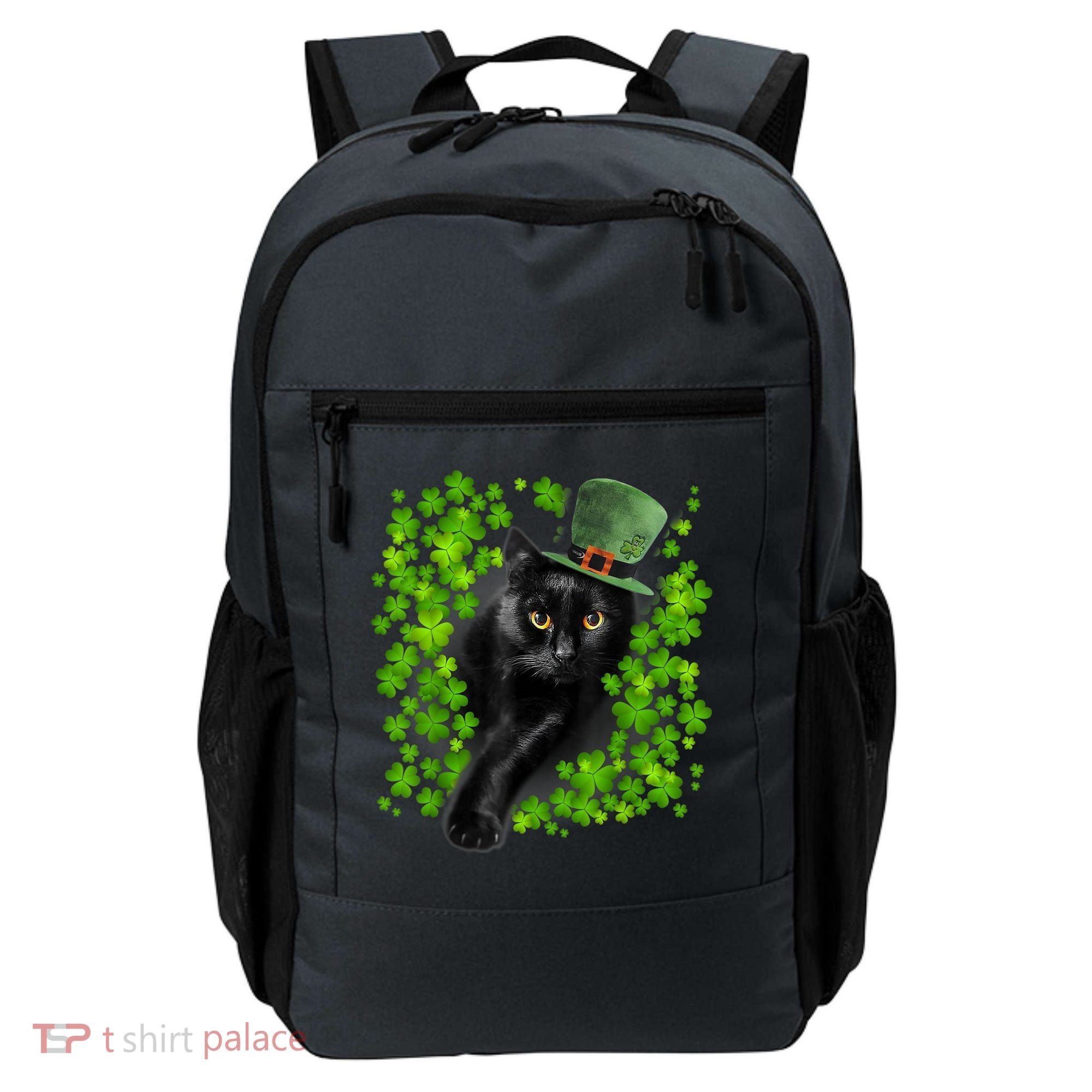 St Patrick Day Black Cat 3 Leaf Clover Kitten Lover Irish Backpack