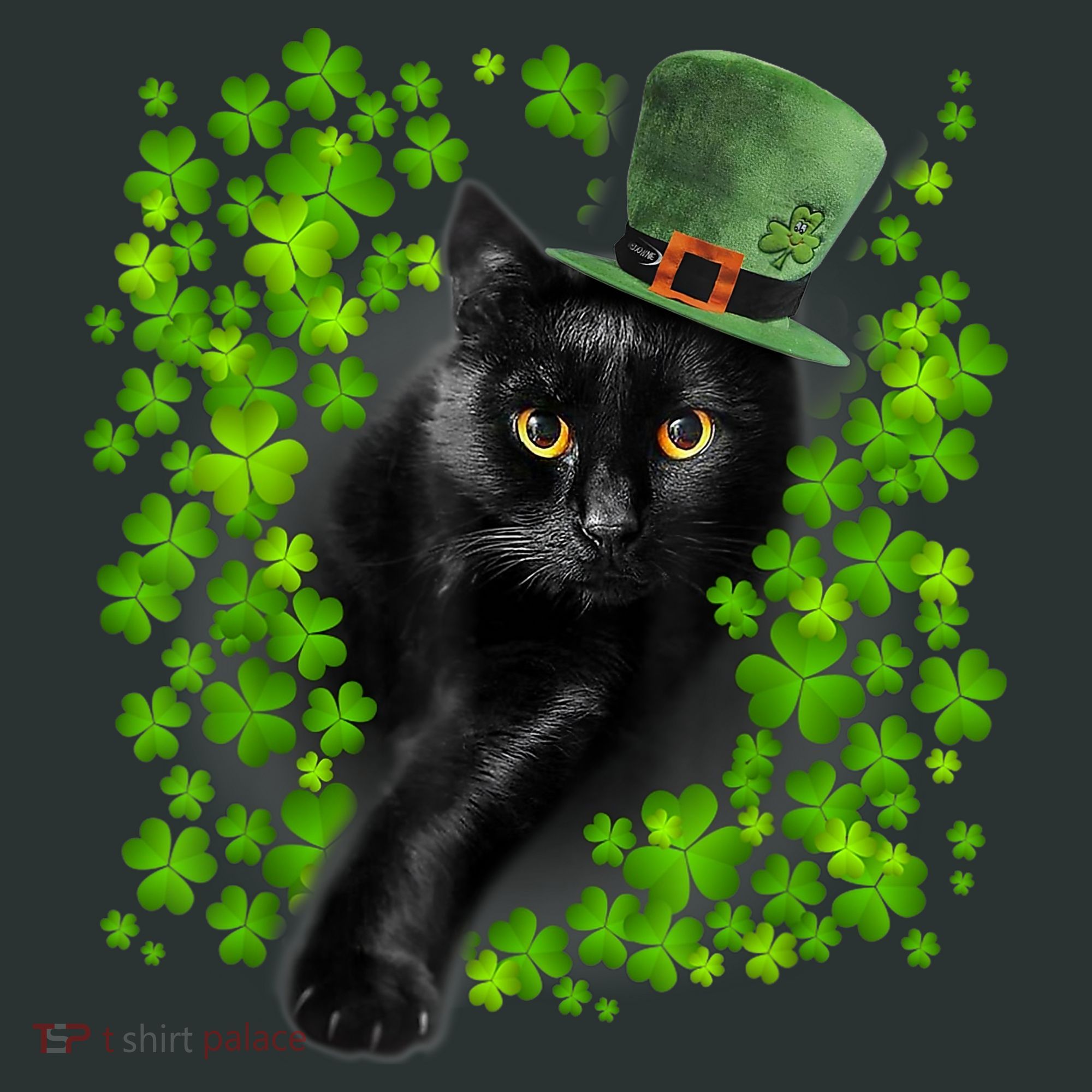 St Patrick Day Black Cat 3 Leaf Clover Kitten Lover Irish Button