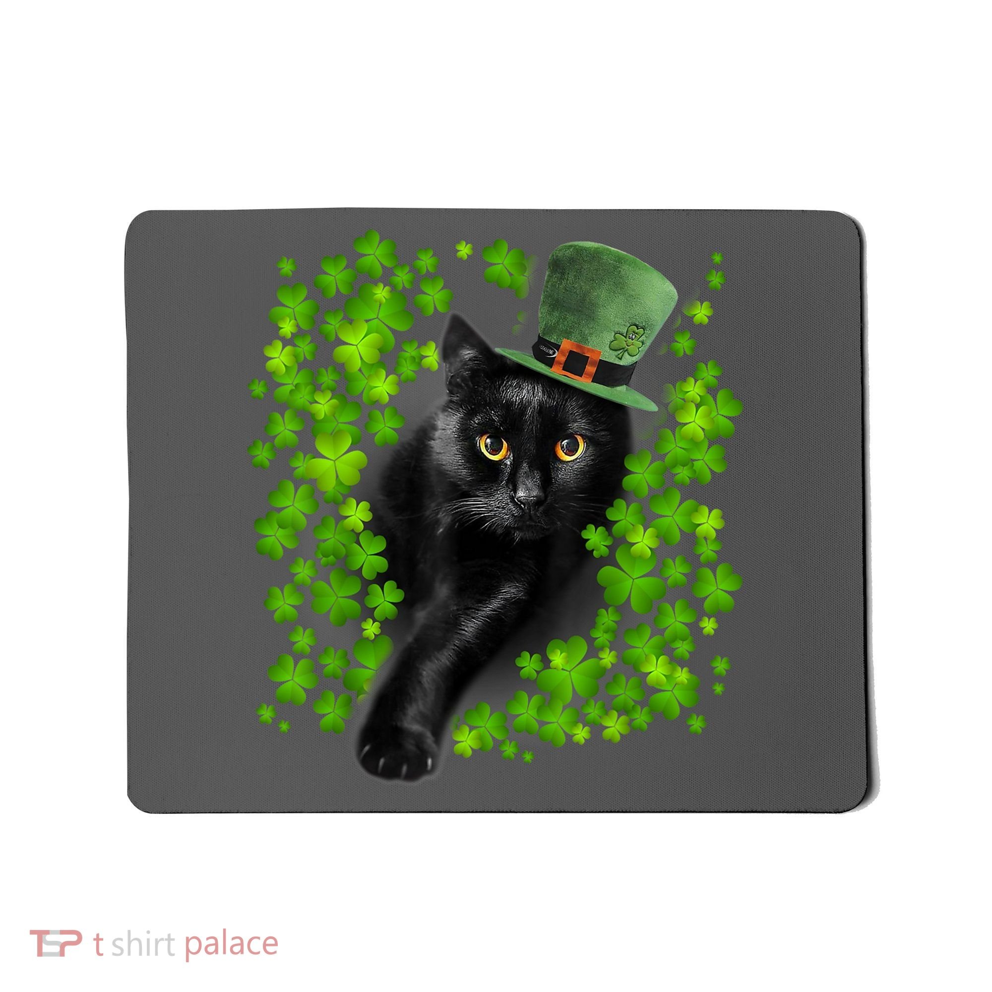 St Patrick Day Black Cat 3 Leaf Clover Kitten Lover Irish Mousepad