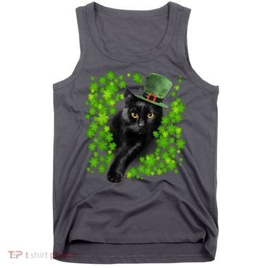 St Patrick Day Black Cat 3 Leaf Clover Kitten Lover Irish Tank Top