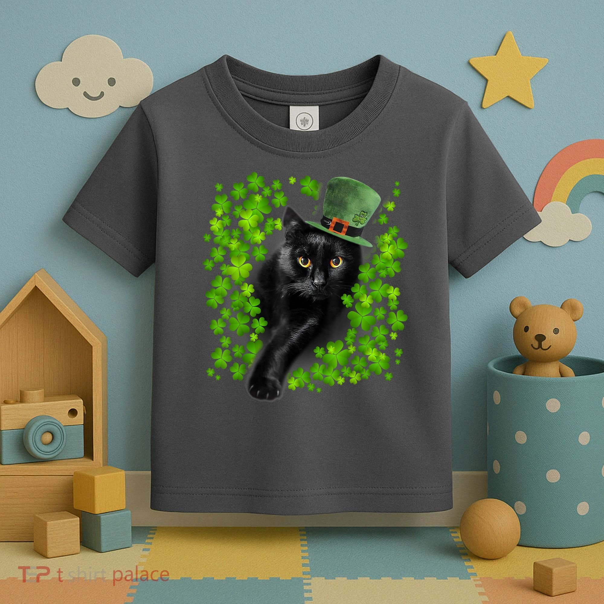St Patrick Day Black Cat 3 Leaf Clover Kitten Lover Irish Toddler T-Shirt