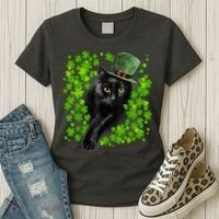St Patrick Day Black Cat 3 Leaf Clover Kitten Lover Irish Women's T-Shirt thumb 3