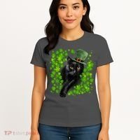 St Patrick Day Black Cat 3 Leaf Clover Kitten Lover Irish Women's T-Shirt thumb 4