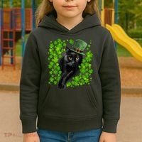 St Patrick Day Black Cat 3 Leaf Clover Kitten Lover Irish Kids Hoodie thumb 3