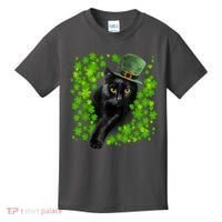 St Patrick Day Black Cat 3 Leaf Clover Kitten Lover Irish Kids T-Shirt thumb 0