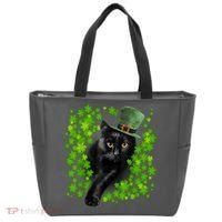 St Patrick Day Black Cat 3 Leaf Clover Kitten Lover Irish Tote Bag thumb 0