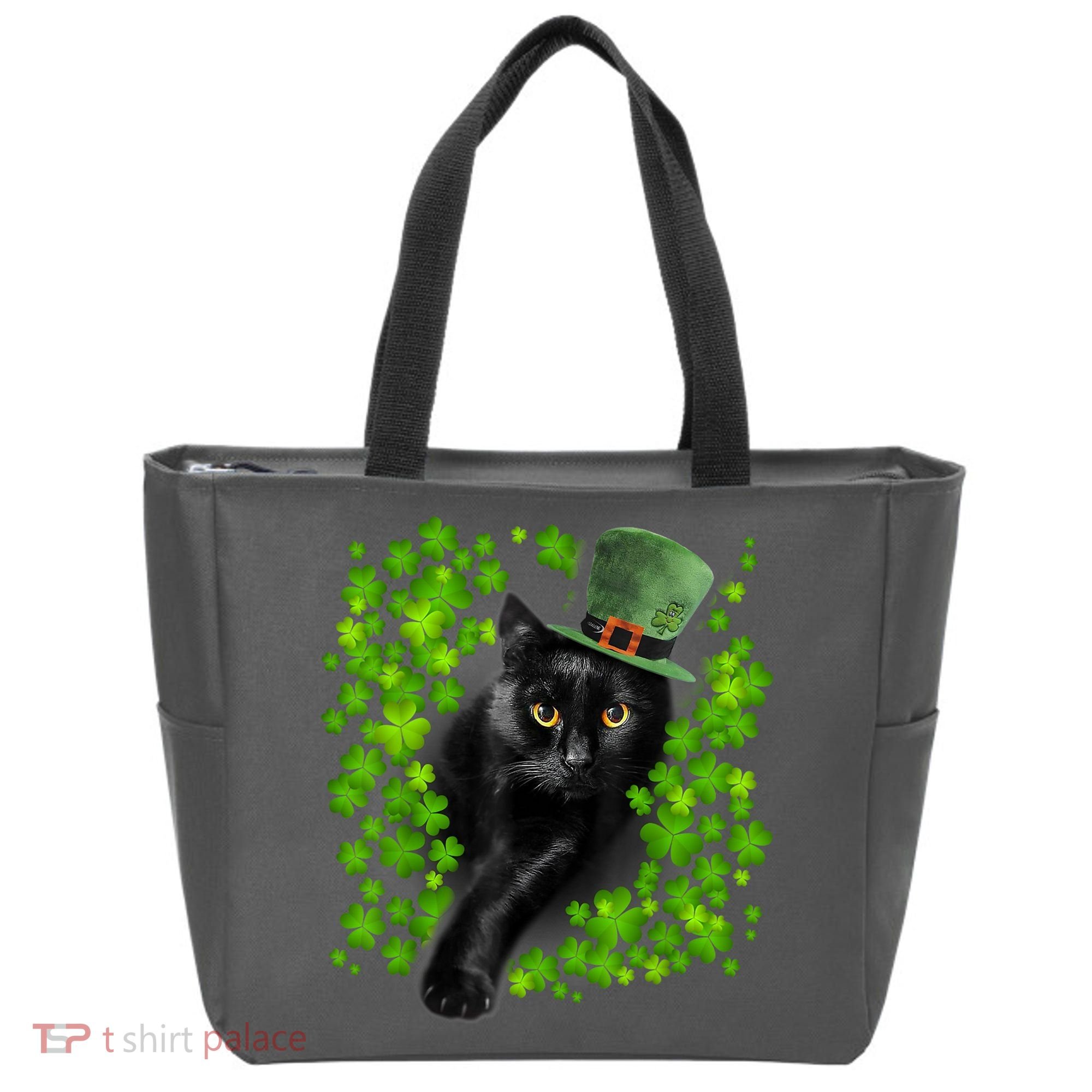 St Patrick Day Black Cat 3 Leaf Clover Kitten Lover Irish Tote Bag