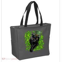 St Patrick Day Black Cat 3 Leaf Clover Kitten Lover Irish Tote Bag thumb 2