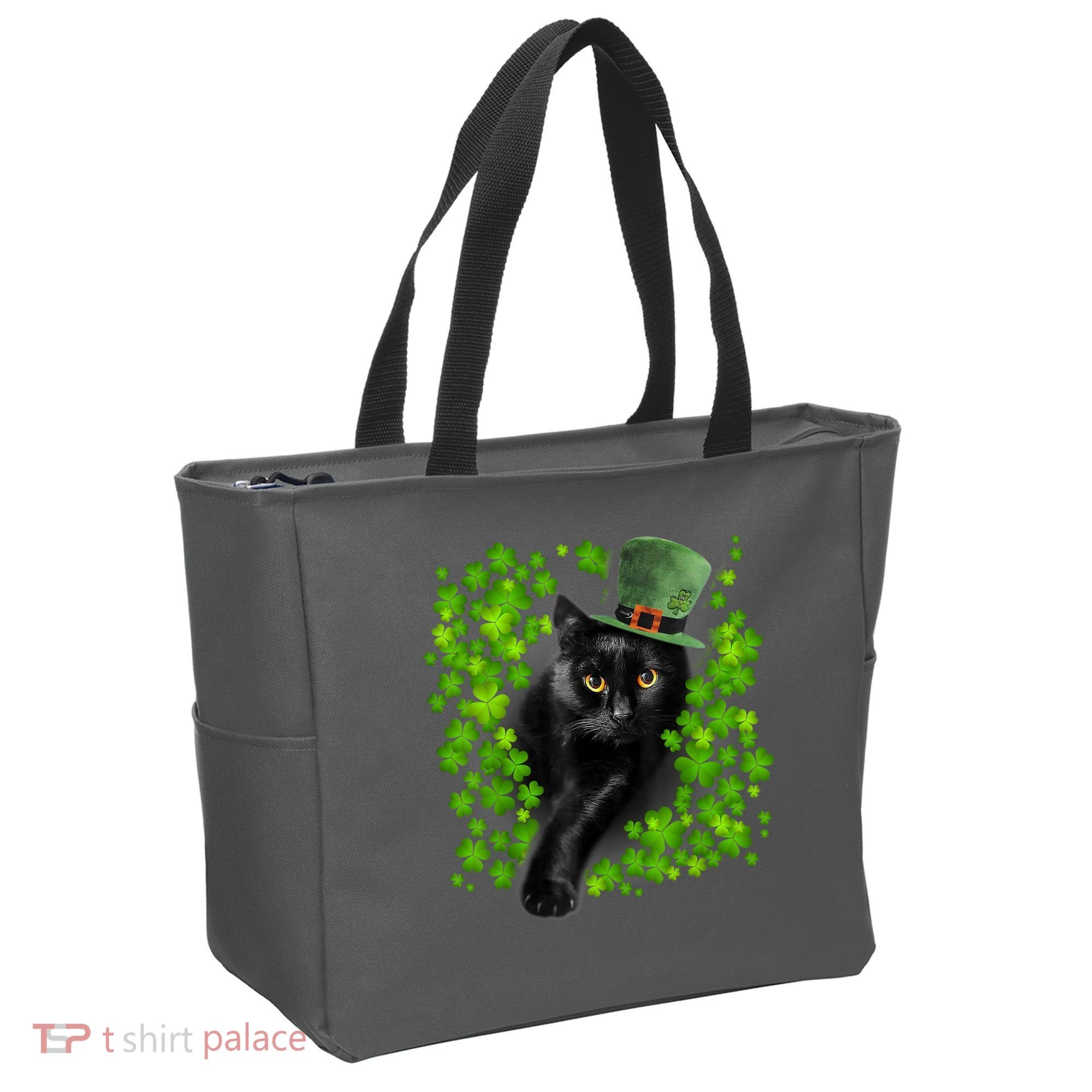 St Patrick Day Black Cat 3 Leaf Clover Kitten Lover Irish Tote Bag
