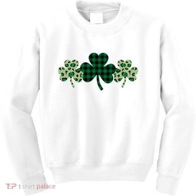 St Patricks Day Shamrock Pattern Kids Sweatshirt