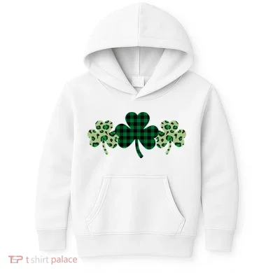 St Patricks Day Shamrock Pattern Kids Hoodie