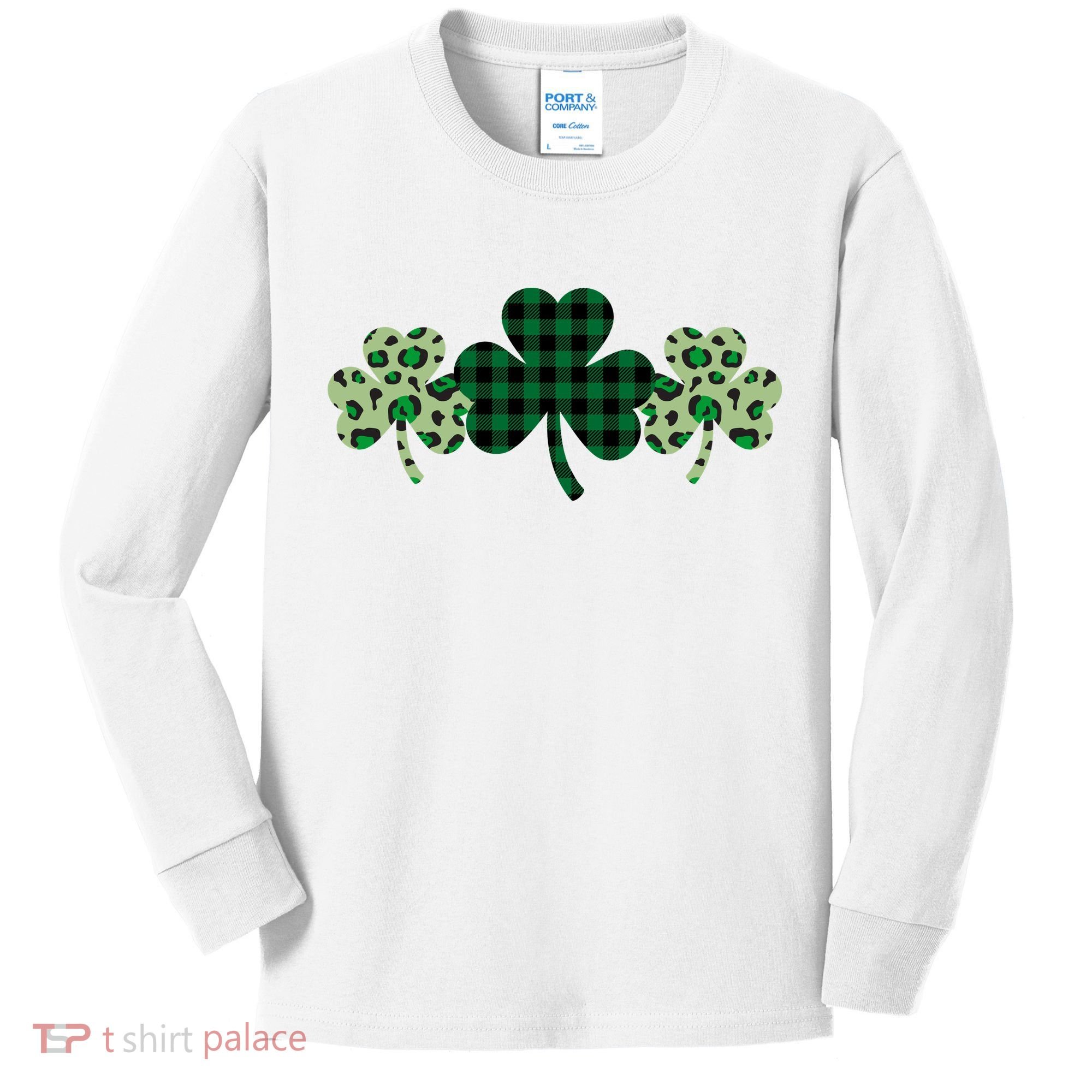 St Patricks Day Shamrock Pattern Kids Long Sleeve Shirt