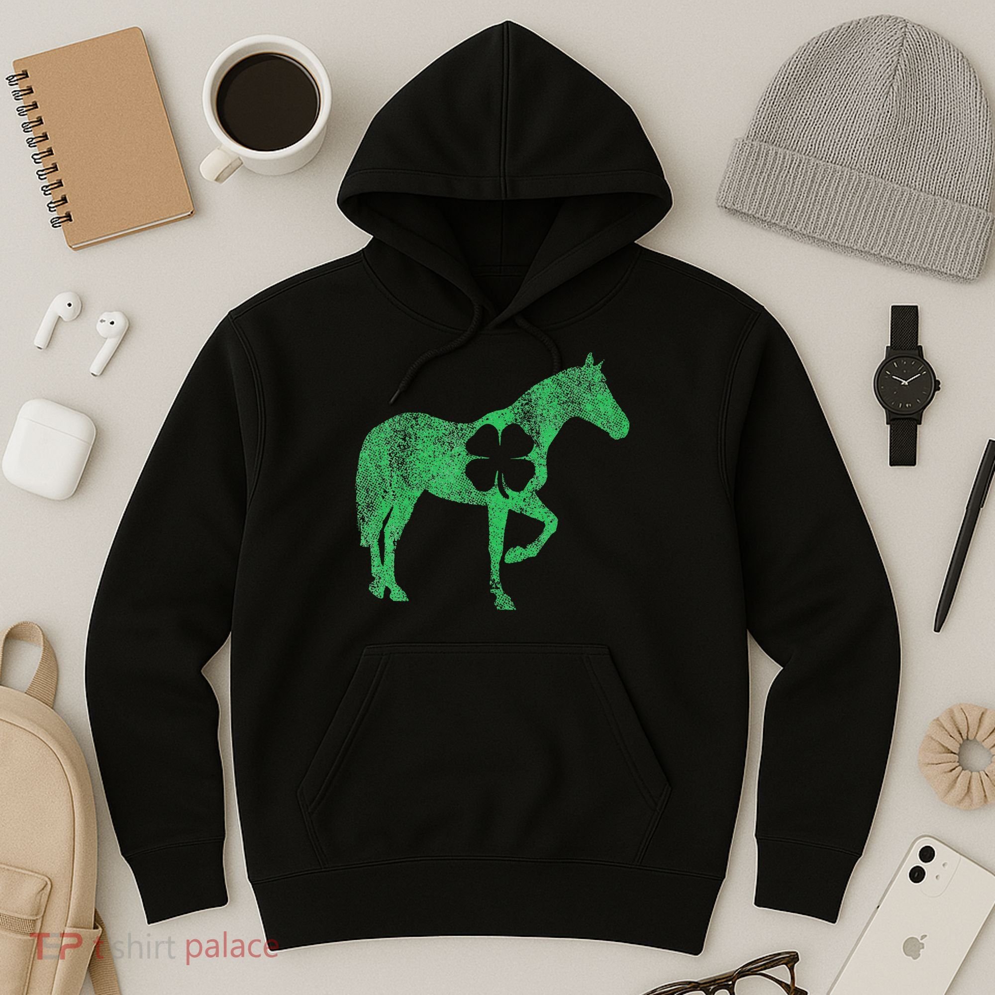 St Patrick's Day Shamrock Horse Irish Green Saint Paddy's Hoodie