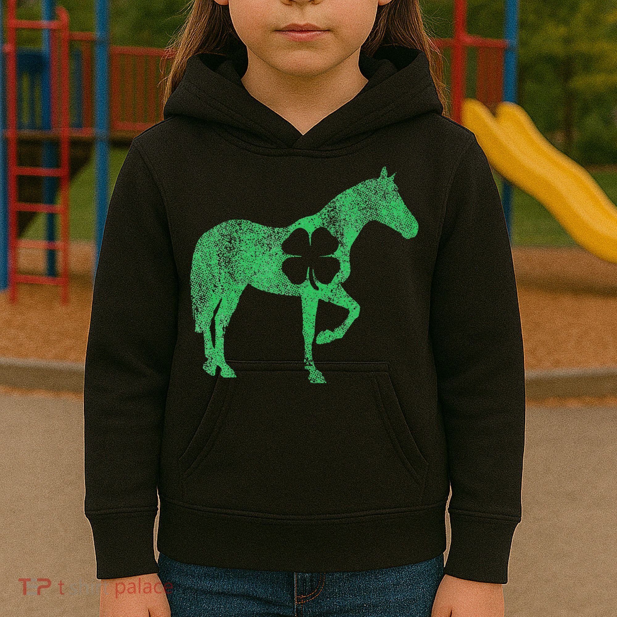 St Patrick's Day Shamrock Horse Irish Green Saint Paddy's Kids Hoodie