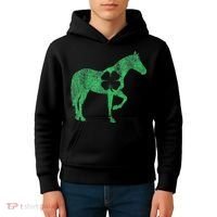St Patrick's Day Shamrock Horse Irish Green Saint Paddy's Kids Hoodie thumb 4