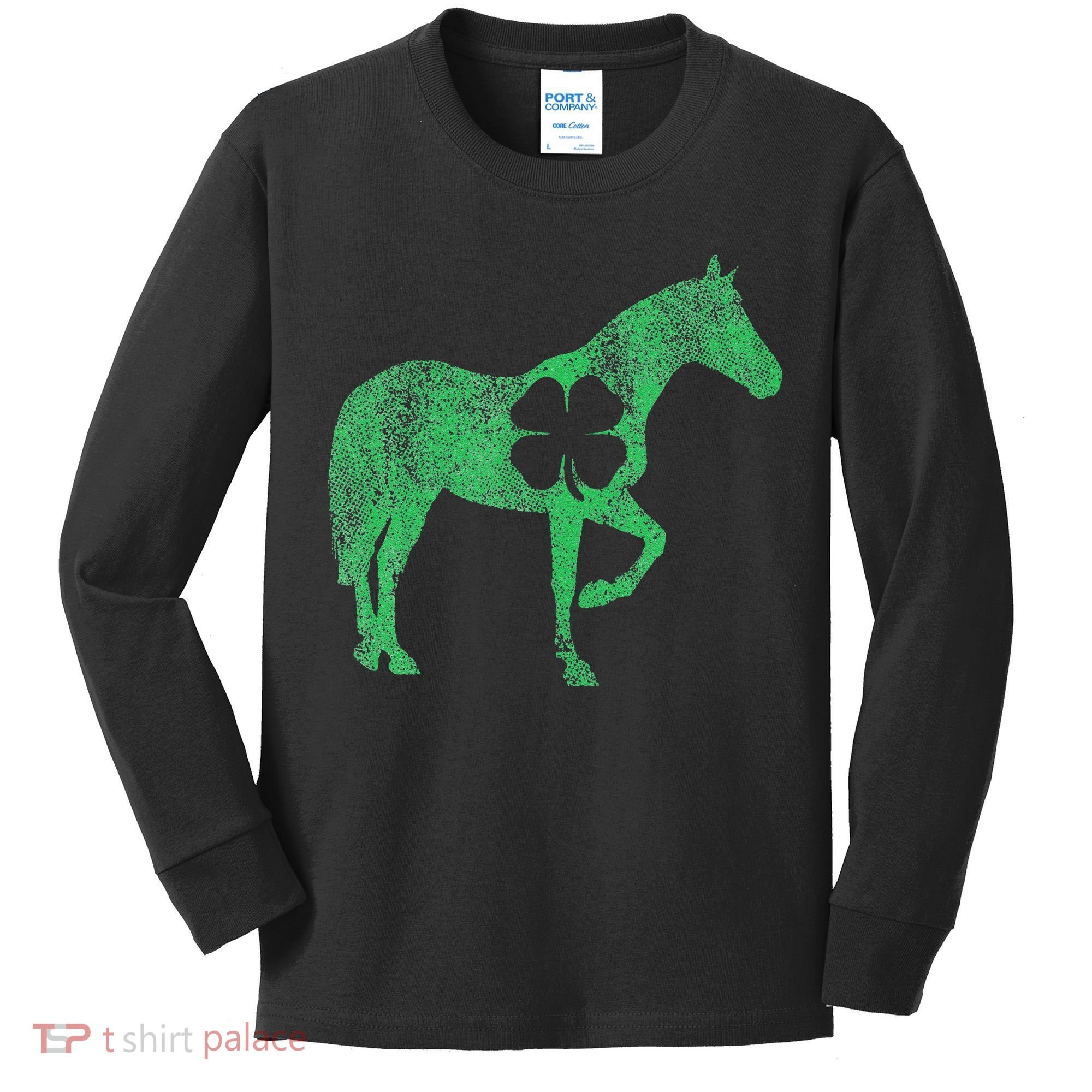 St Patrick's Day Shamrock Horse Irish Green Saint Paddy's Kids Long Sleeve Shirt