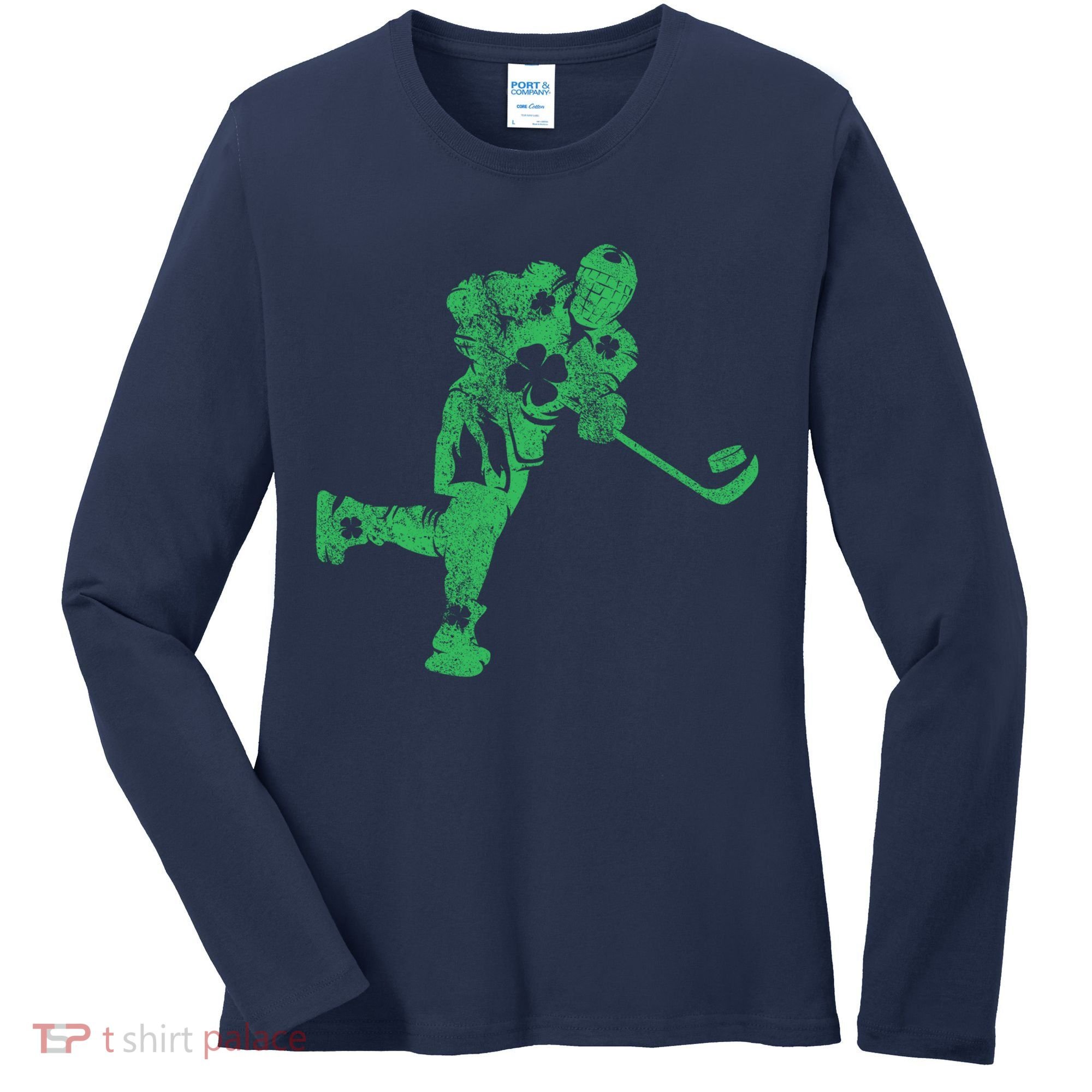 St Patricks Day Hockey Irish Boy Saint PaddyS Shamrock Women's Long Sleeve Shirt