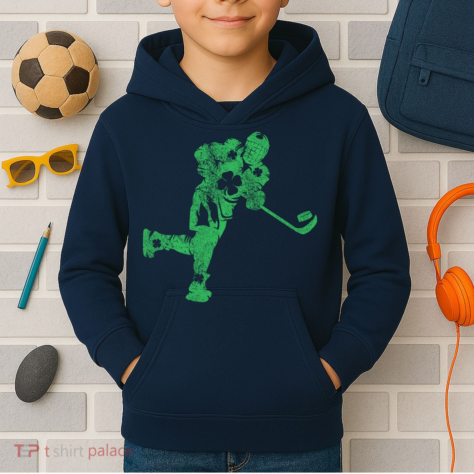 St Patricks Day Hockey Irish Boy Saint PaddyS Shamrock Kids Hoodie