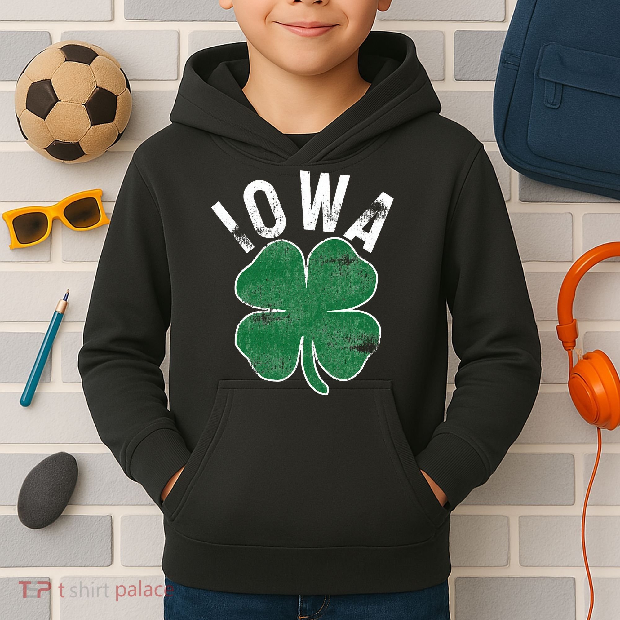 St Patrick's Day Shamrock Iowa Irish Saint Paddy's Gift Kids Hoodie