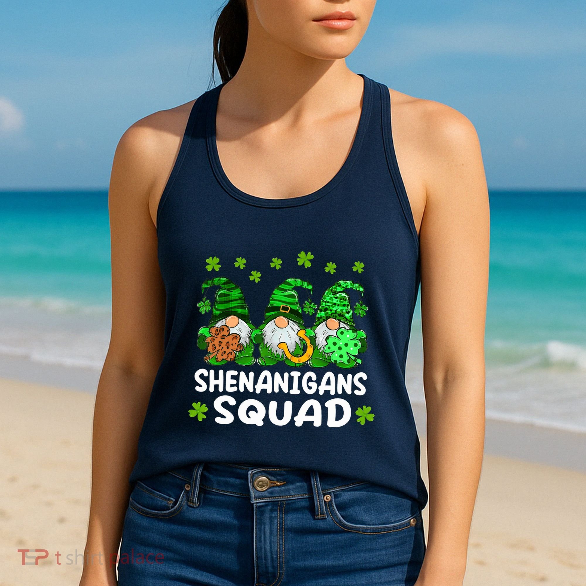 St Patricks Day Shenanigans Squad Gnomes Green Funny Irish Women's Tank Top