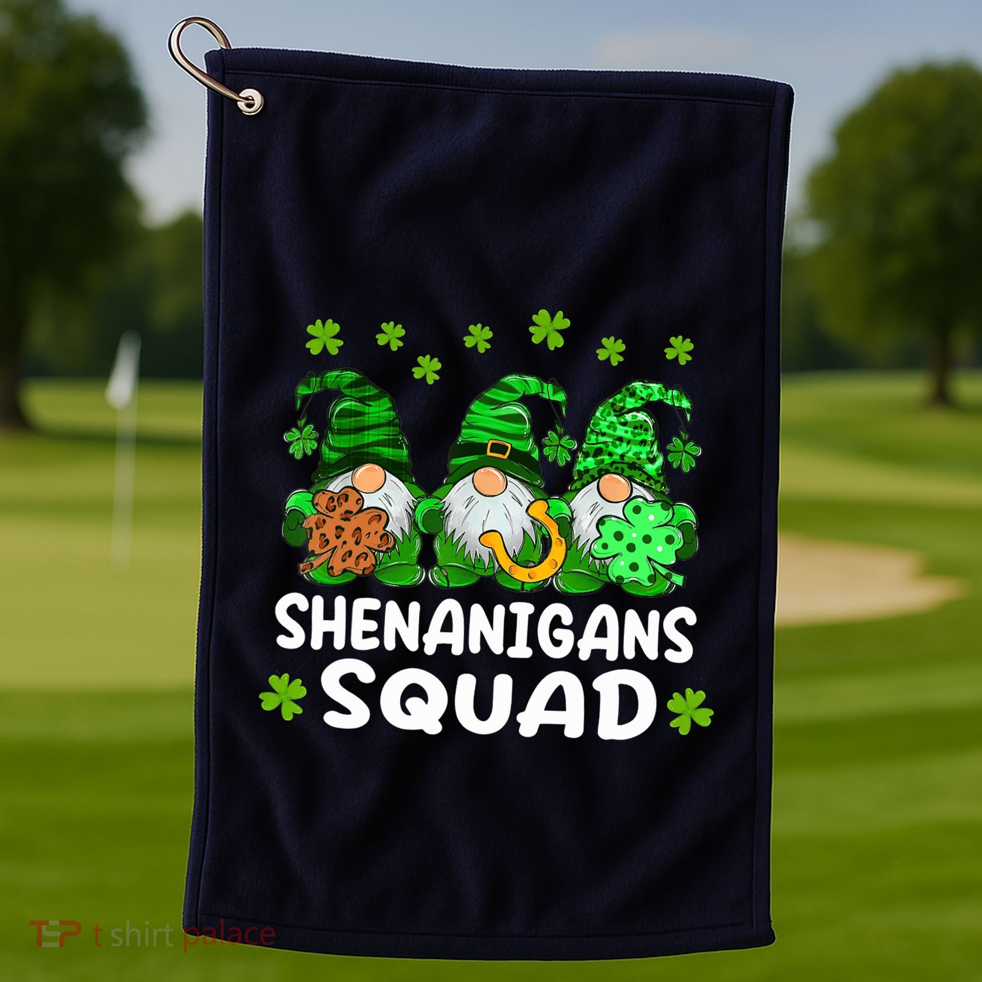St Patricks Day Shenanigans Squad Gnomes Green Funny Irish Golf Towel
