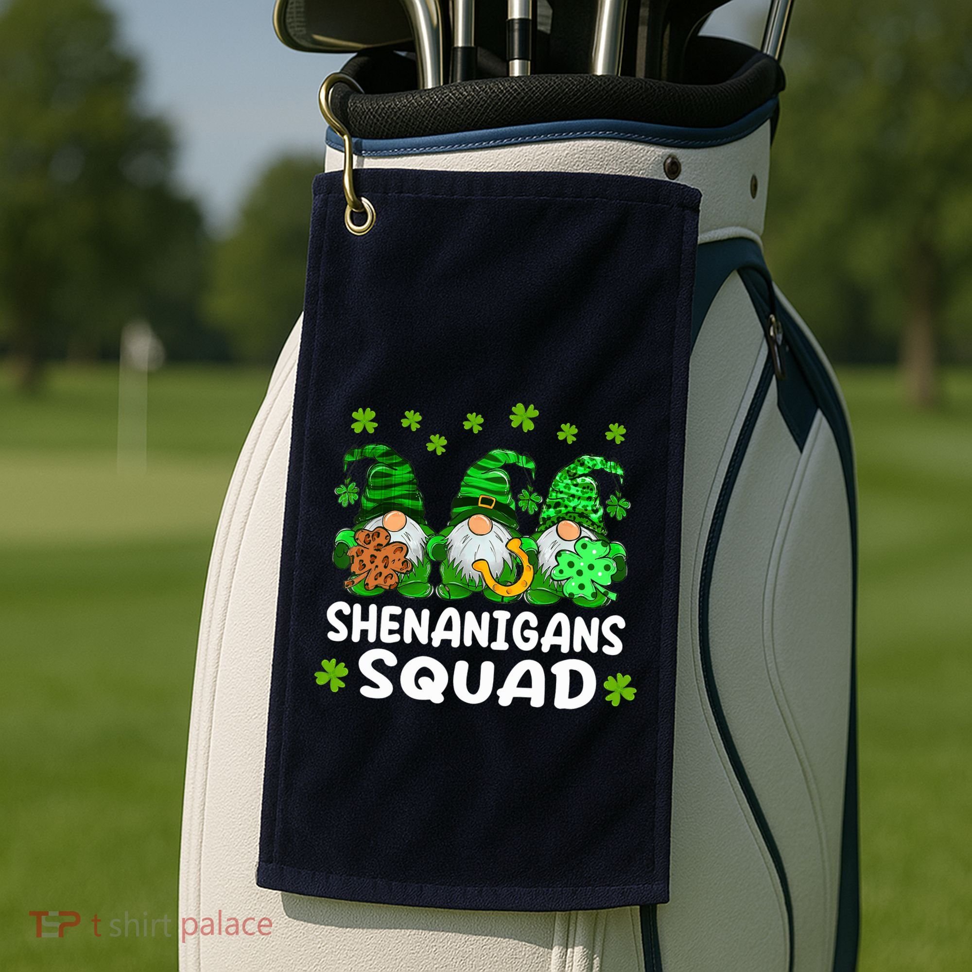 St Patricks Day Shenanigans Squad Gnomes Green Funny Irish Golf Towel