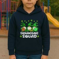 St Patricks Day Shenanigans Squad Gnomes Green Funny Irish Kids Hoodie thumb 3