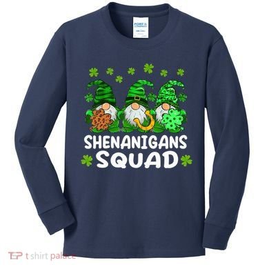 St Patricks Day Shenanigans Squad Gnomes Green Funny Irish Kids Long Sleeve Shirt