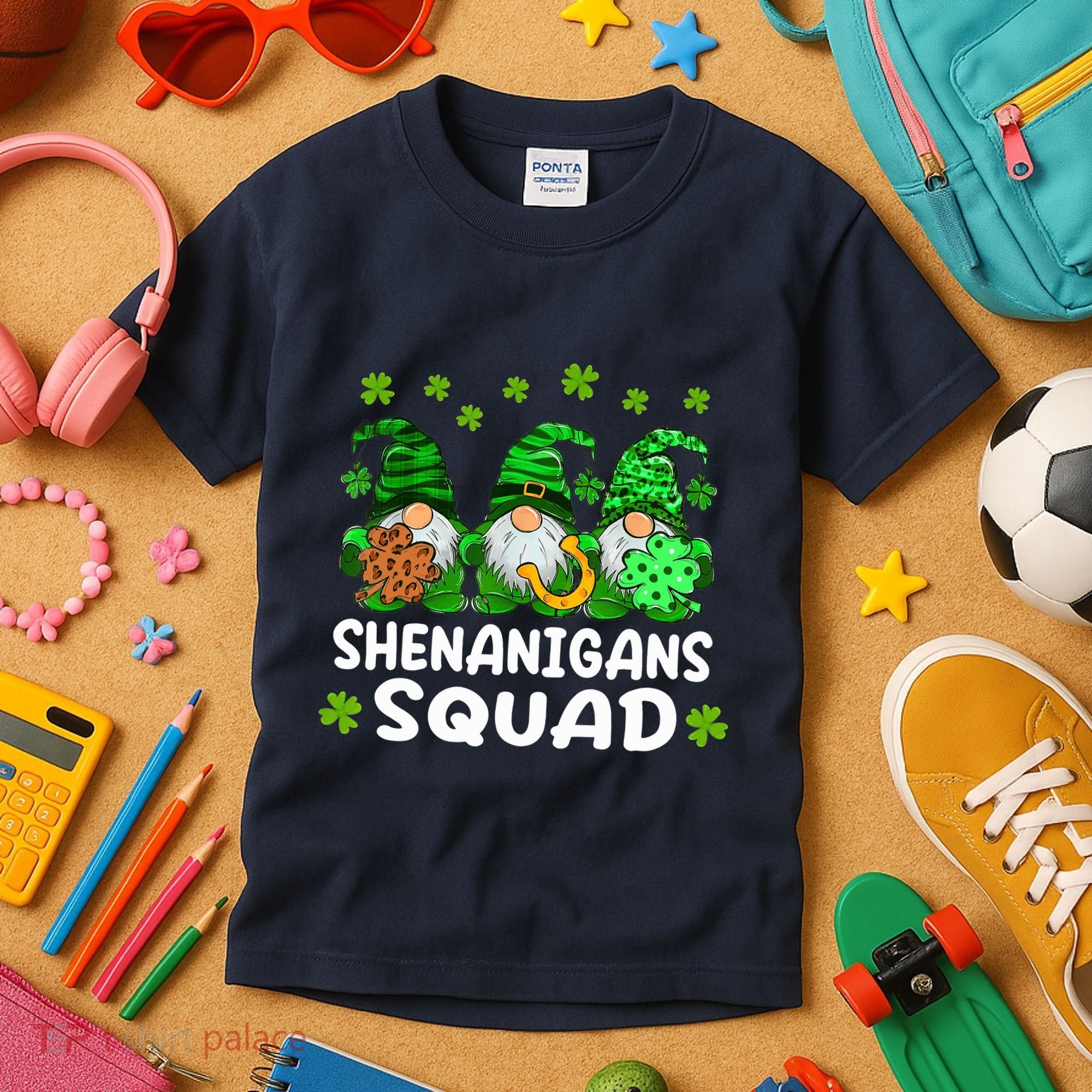 St Patricks Day Shenanigans Squad Gnomes Green Funny Irish Kids T-Shirt