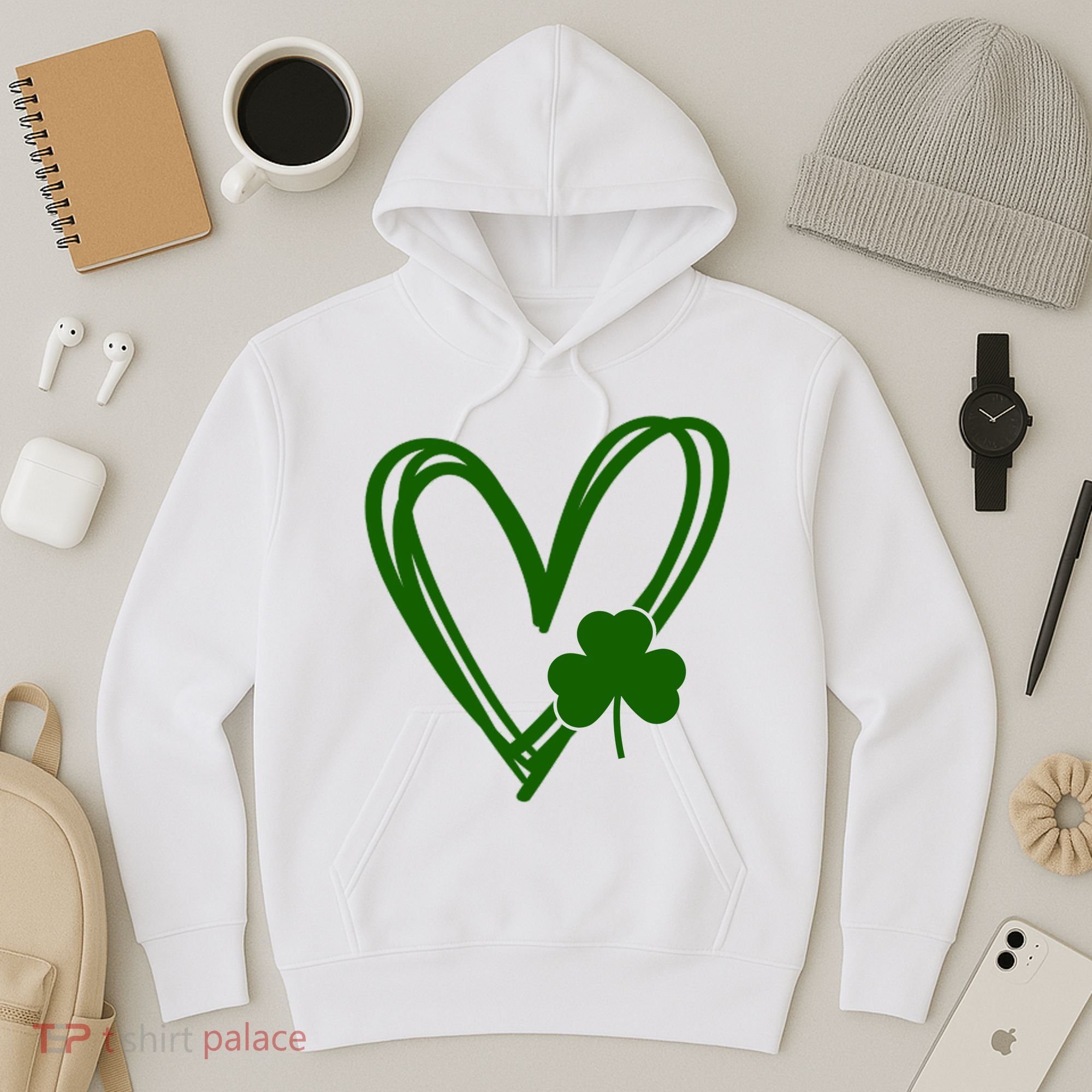 St Patrick's Day Clover Heart Hoodie