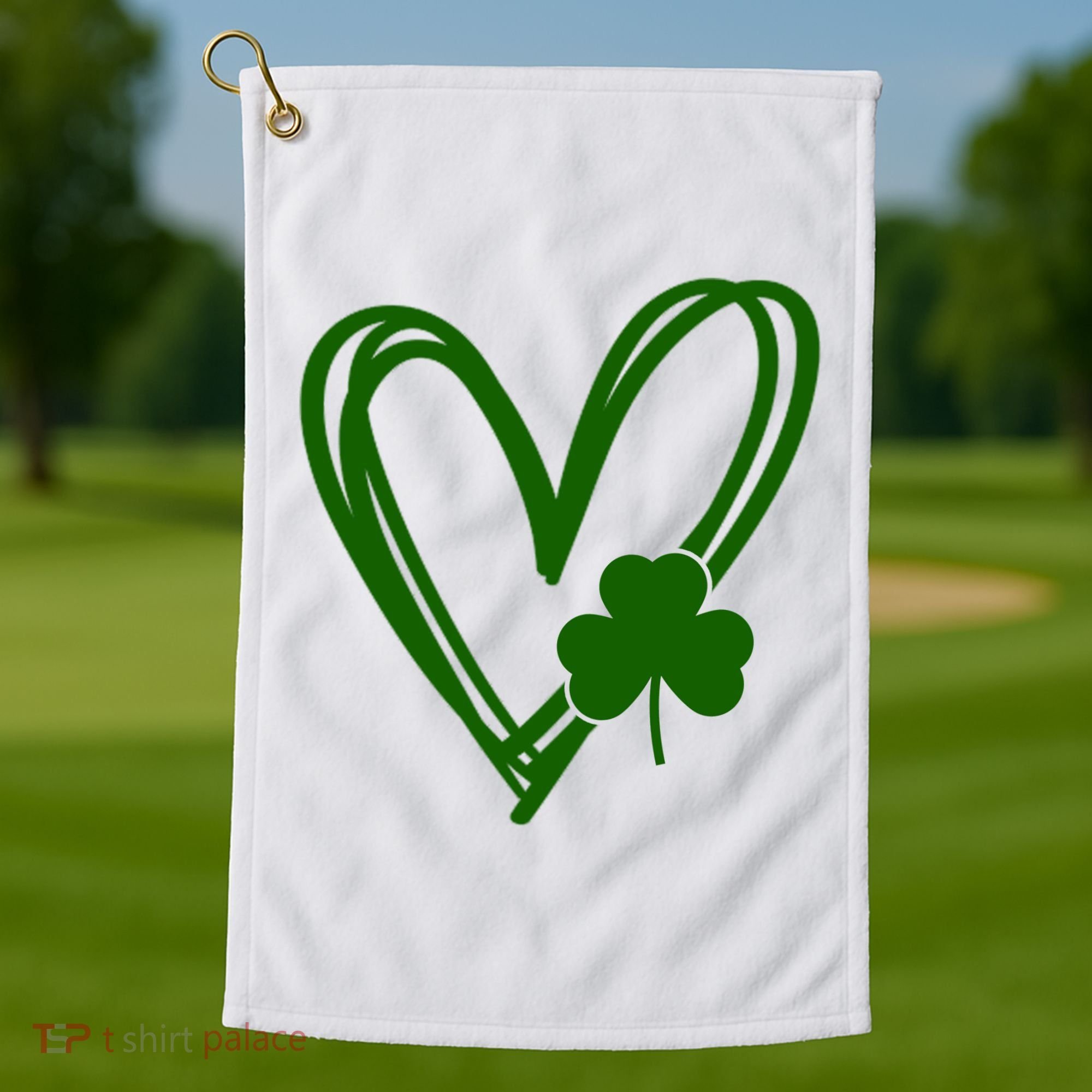 St Patrick's Day Clover Heart Golf Towel