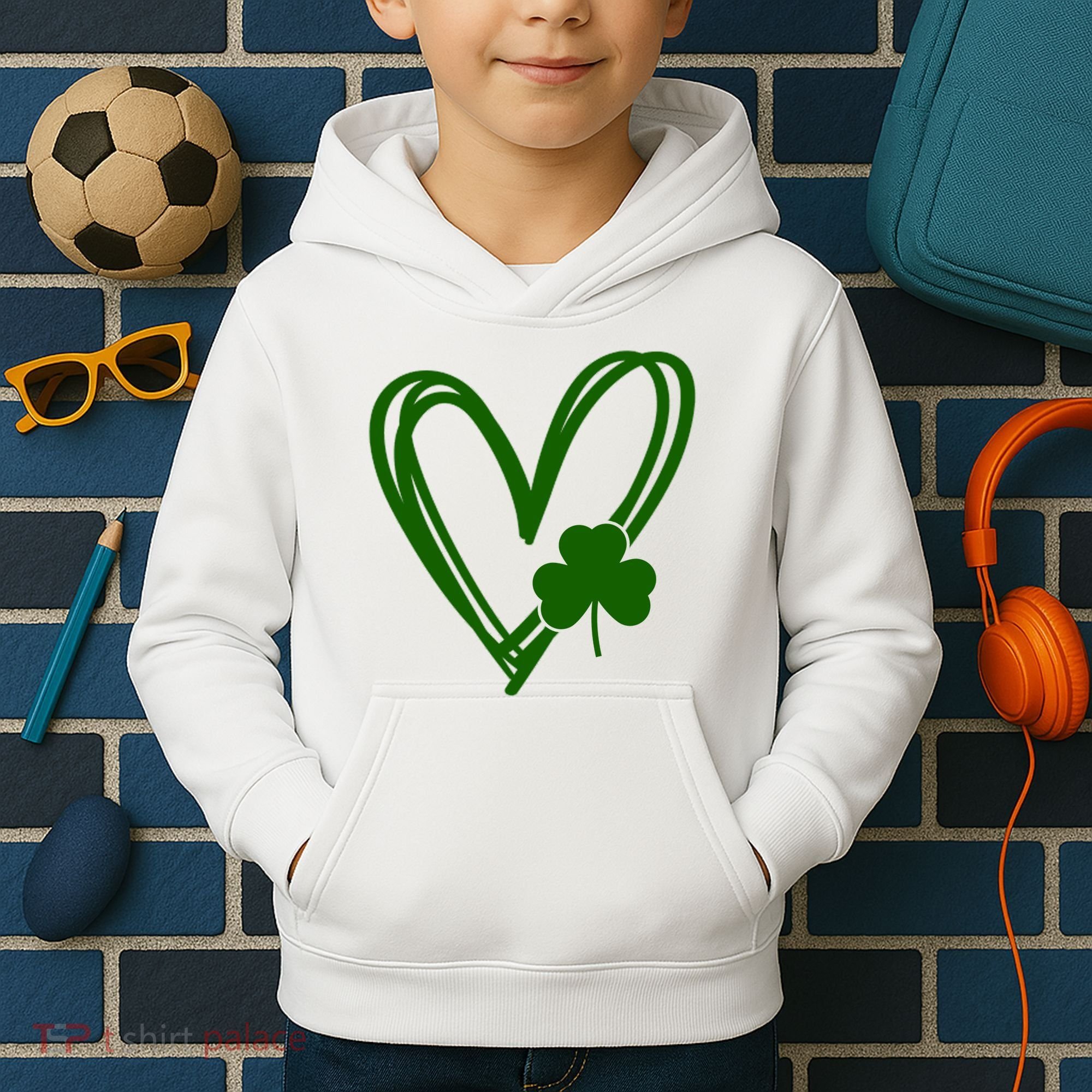St Patrick's Day Clover Heart Kids Hoodie
